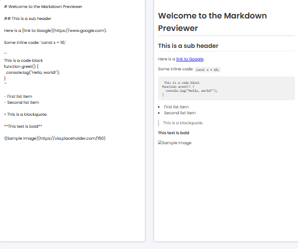 Screenshot of Markdown Previewer web app